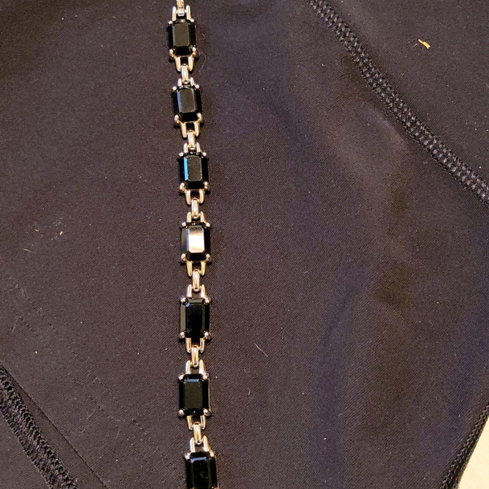 Black glass and metal bracelet